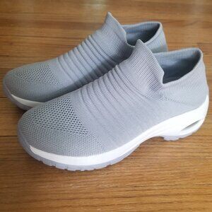 Women’s Light Gray Slip-On Knit Sneakers with Cushioned Sole